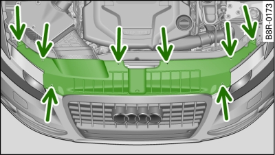 Trim panel: Attachment points are marked by arrows